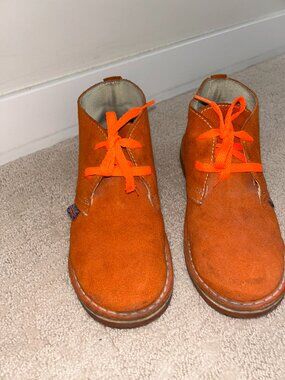 Orange suede short boots